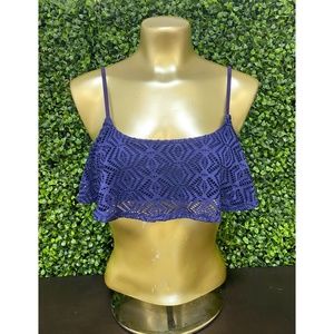ROXY Size Medium Navy Crochet Bikini Swim Top
